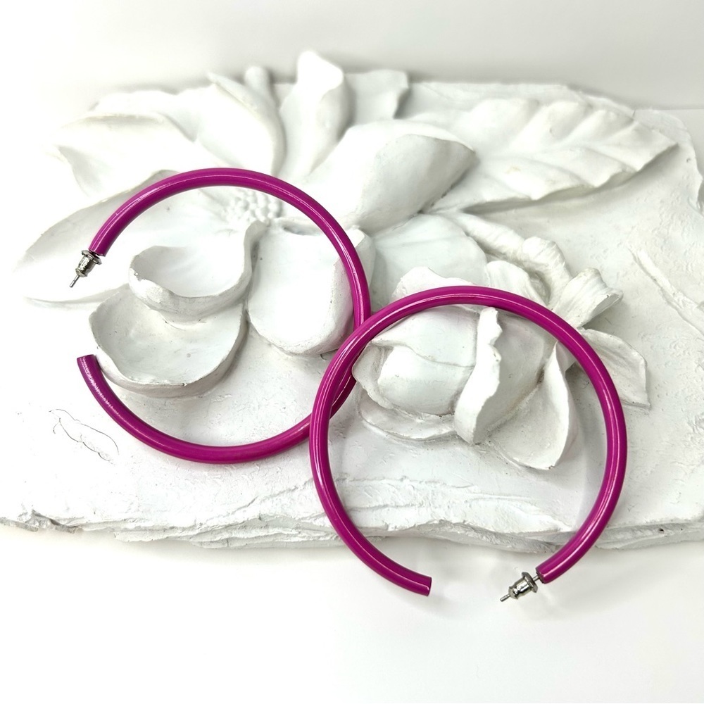 Large Pink Metal Enamel Hoop Earrings